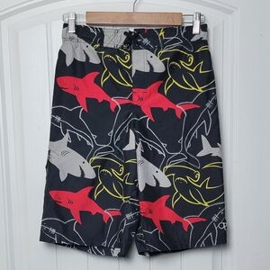 OP Black Shark Print Swim Trunks